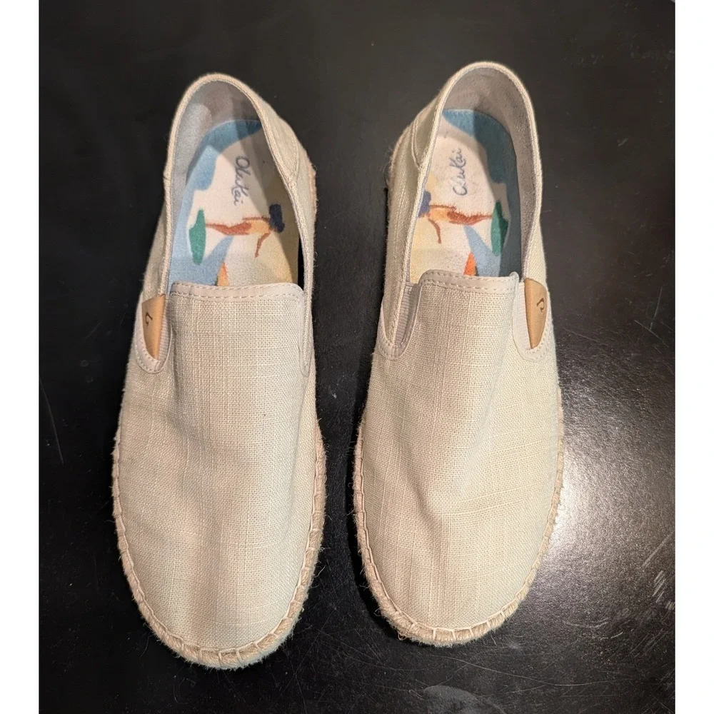 Olukai Kaula Pa'a Kapa Women 8 Linen Espadrille Slip On Shoes Sand 20449-2020